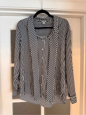 Paraphrase Navy & White Striped Top